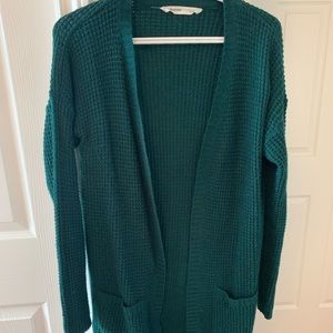 Waffle knit long cardigan